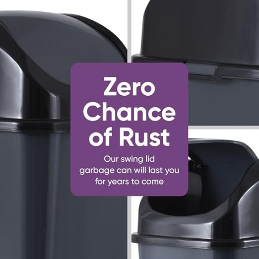 Superio Kitchen Trash Can with Swing Top Lid 9 Gallon Slim Waste Bin 37 Qt Sturdy Plastic Garbage Can Medium Recycling Bin for Office, Bathroom, Under Counter, Dorm, Bedroom (Dark Grey-2 Pack)