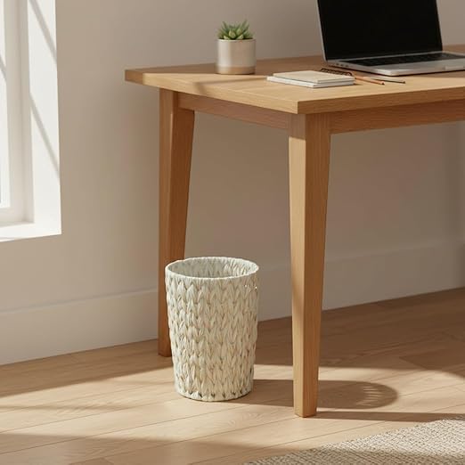 Coeusy Wicker Trash Can,Bathroom Trash Can,Wicker Waste Basket for Bathroom,Decorative Boho Small Waste Basket for Bedroom,Office,Cream White 2 Gallon