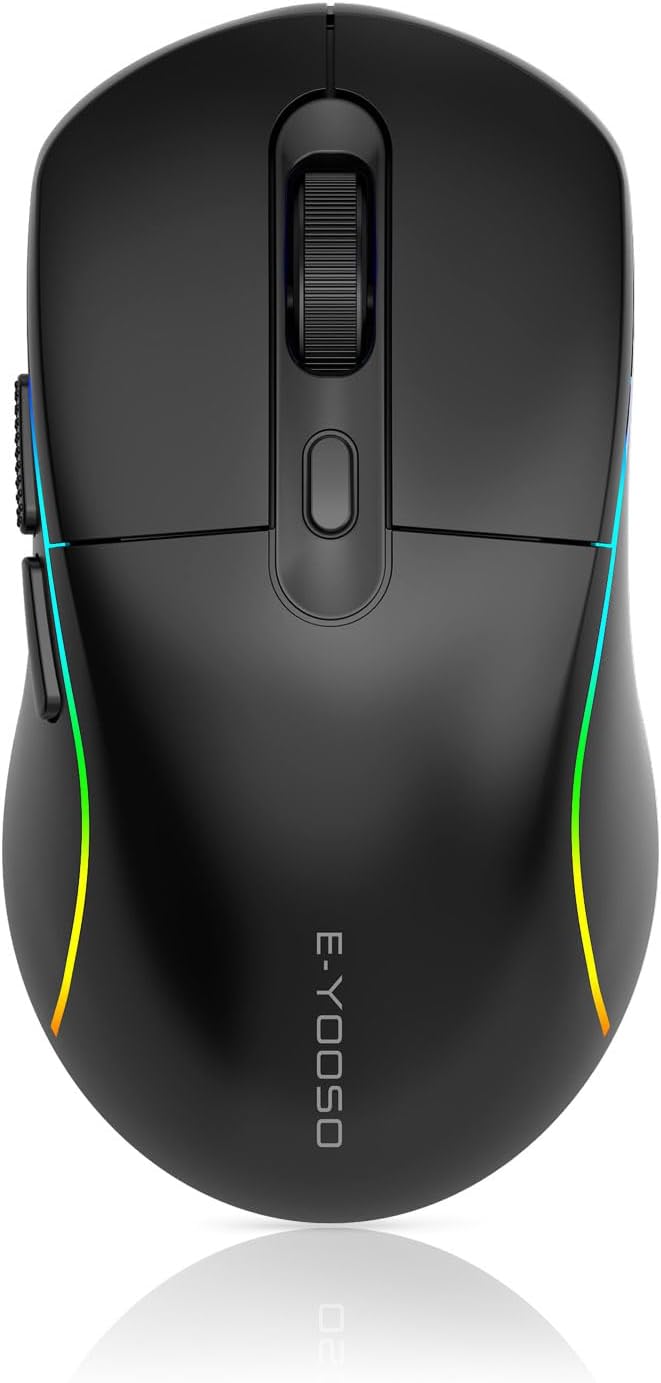 E-YOOSO Wireless Gaming Mouse, 10,000 DPI, Tri-Mode 2.4Ghz/Bluetooth/USB-C Wired, RGB Backlit, 6 Programmable Buttons, Ergonomic Rechargeable Gamer Mice with PC, Mac, PS, Xbox - Black