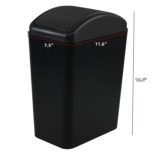 4.2 Gallon Swing Lid Trash Can, Plastic Waste Bin Garbage with Lid, Black