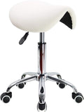 KKTONER Rolling Saddle Stool PU Leather Swivel Adjustable Rolling Stool with Wheels Salon Chair White