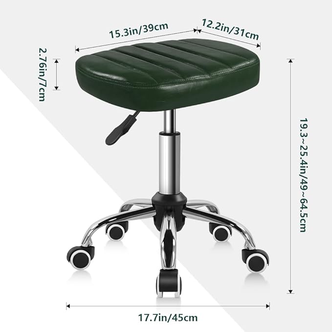 BFTOU Minimalist Square Swivel Stool with Wheel for Work SPA Shop Massage Height-Adjustable and Cost-Effective Rolling Stool Chair (Green)