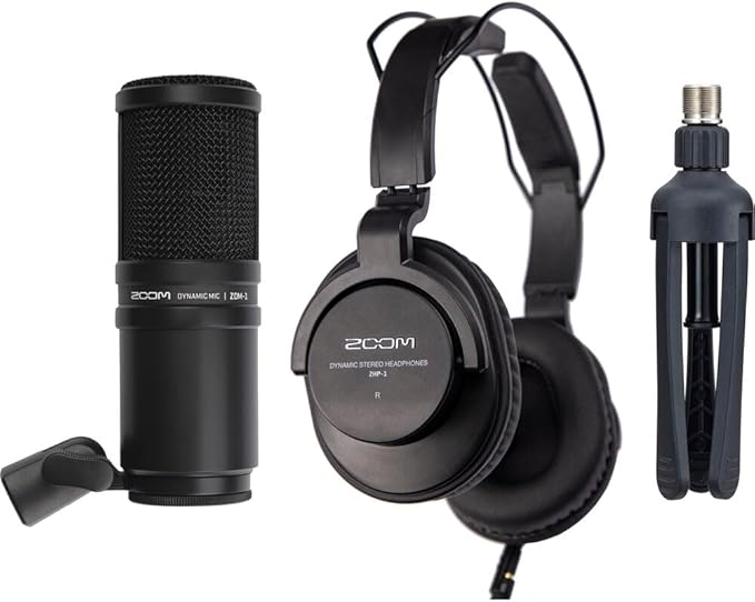 Zoom ZDM-1 Podcast Mic Pack, Podcast Dynamic Microphone, ZHP-1 Headphones, TPS-4 Tripod, Windscreen, 2-Meter XLR Cable, for Recording & Streaming Podcasts + Cleaning kit
