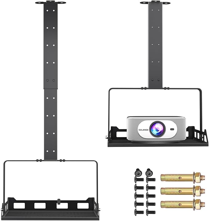 Salange 3-in-1 Projector Mount, Adjustable Height Ceiling/Wall Mount with Tray, Heavy-Duty Stand w Cable Management, Holds Up to 22 lbs, Ideal for Home Theater and Office (Black)