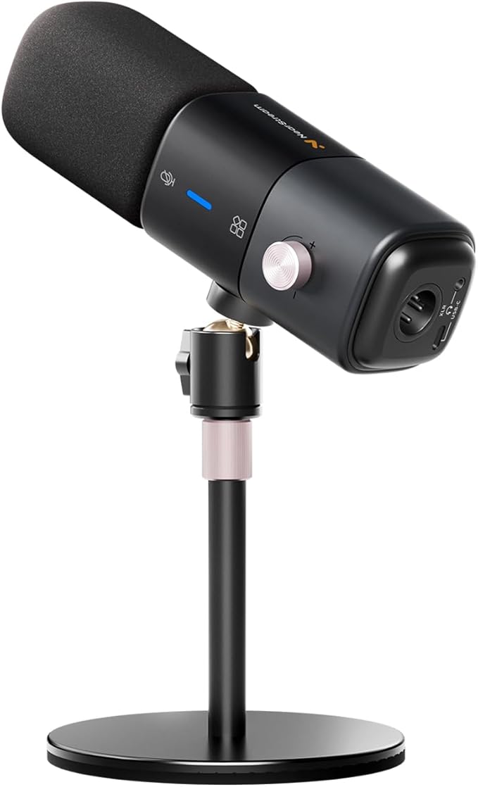 NearStream AM15X Dynamic USB/XLR Microphone with Desk Stand, Supercardioid Podcast Mic with AI Noise Cancellation, 24-Bit/48kHz, Headphone Monitoring, Mute & Gain for Streaming, Recording,Gaming