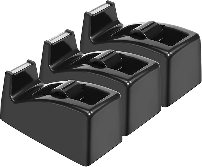 JIKIOU Desktop Tape Dispenser - Non-Skid Base - Weighted Tape Roll Dispenser - Perfect for Office Home School (Tape not Included) - (3-Pack Black)