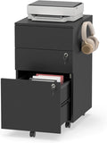 LOKO Mobile File Cabinet with 3 Drawers, Wooden Rolling Filing Cabinet with Lock, Under Desk File Organizer for A4/Letter/Legal Size, for Home Office, Study (Black)
