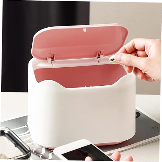 Mini Desktop Garbage Can Press-Down Type Trash Container Lid Plastic Waste Bucket for Home Office Kitchen
