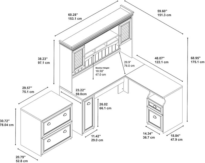 Bush Furniture Fairview 60W L Shaped Desk and Storage Cabinet with Drawer