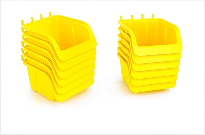 WallPeg Pegboard Organizer Bins – Durable Wall Organizer to Arrange Tools and Hardware for Peg Boards in Home, Garage, and Office (12 Count Medium Yellow Bins)