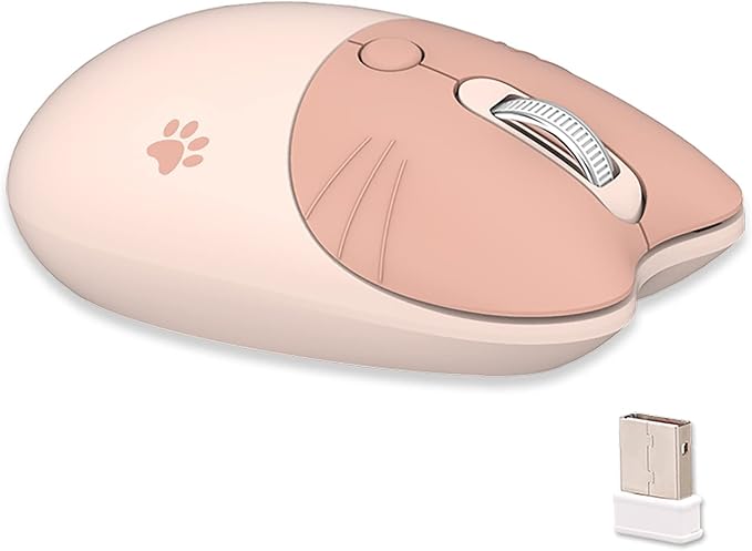 Lomiluskr Cute Cat Wireless Mouse, Lightweight Soundless Mice, 2.4G Wireless Mice, Candy Colors, Kawaii Mouse for Girls and Kids (Milk Tea)