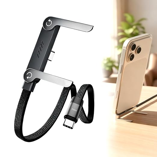240W Braided Fast Charge Cable With Built-in Phone Stand, 2026 New T-Shaped Foldable Durable USB-C Cord, 90 Degree USB C Cable Right Angle Multi-Functional Charger Cord, Type-C to Type-C (1Pcs)