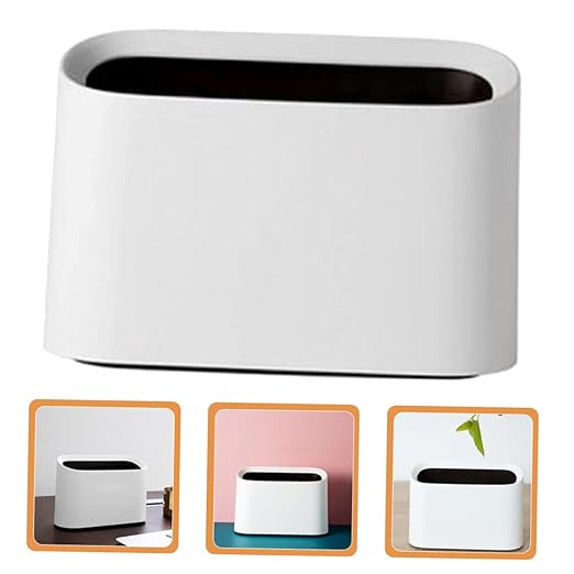 PRETYZOOM Mini Desktop Trash Can for Bedroom Office Slim Wastebasket with Detachable Liner Compact Garbage Bin for Makeup Tables Vanities Stylish White Decor