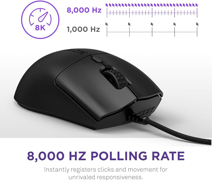 NZXT Lift 2 Ergo, Lightweight Ergonomic Wired Gaming Mouse, Lightweight 61 g Design, 8K Polling Rate, Optical Switches, 26K DPI Optical Sensor, 100% PTFE Feet, Black