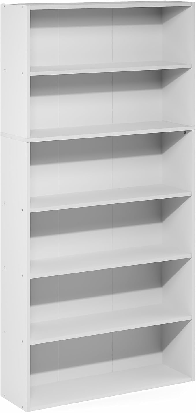 Furinno PASIR Book Shelf, 6-Tier Bookshelf with Open Storage Shelf, Standing Bookcase, 9.4 x 31.5 x 63, Easy Assembly, for Home Office, Bedroom, Living Room, White