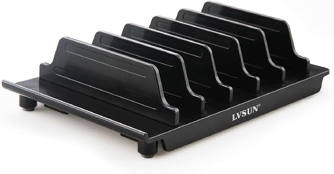 Adjustable Phone Stand Holder Dock Mobile Phone Tablet Organizer Multi Device Universal Desktop Stand Rack for iPhone Samsung Kindle Fire Tablet and Most Electronics Devices-No Charging Port (S-Black)