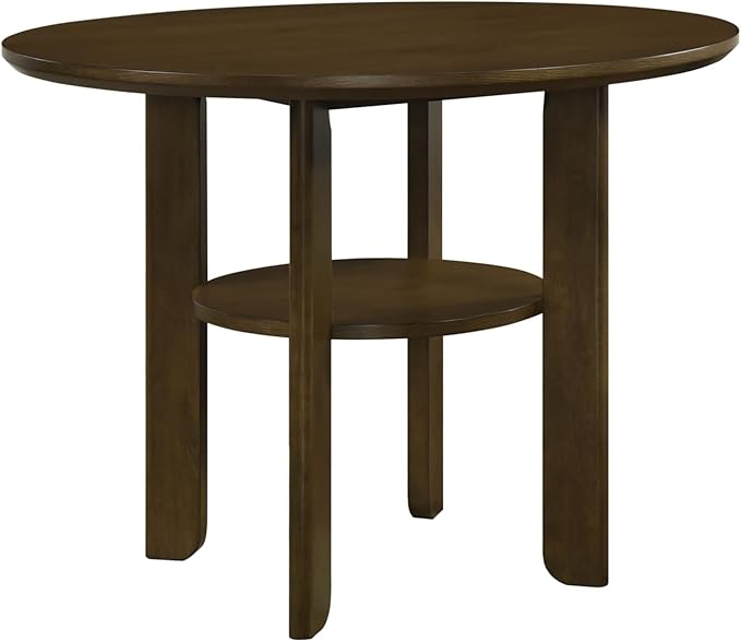 GOWE Contemporary Counter Height 5pc Dining Set Round Table with Shelf and 4X Chairs Comfort Light Beige Upholstery Dining Furniture Modern Contemporary Round Tabletop Table Base with Built-in Shelf