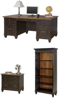BOWERY HILL Set of 3 Double Pedestal Office Desk and Bookcase and Filing Cabinet