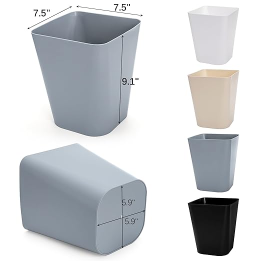 Lawei Set of 4 Plastic Small Trash Can - 1.6 Gallon Square Wastebasket Garbage Can for Home Kitchen Office Bathroom