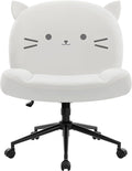 IWMH Armless Office Desk Chair with Wheels,Ergonomic Criss Cross Legged Computer Chair with Fabric Padded, Height Adjustable Wide Seat Vanity Chair,Mid Back Task Chair for Home (White cat)