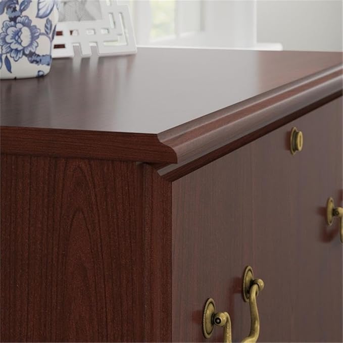 Pemberly Row L Shaped Office Desk Set, Engineered Wood, Harvest Cherry Finish, Includes 66W Desk with Drawers, 2 Five-Shelf Bookcases, 2-Drawer Lateral File Cabinet, Traditional Home Office Furniture