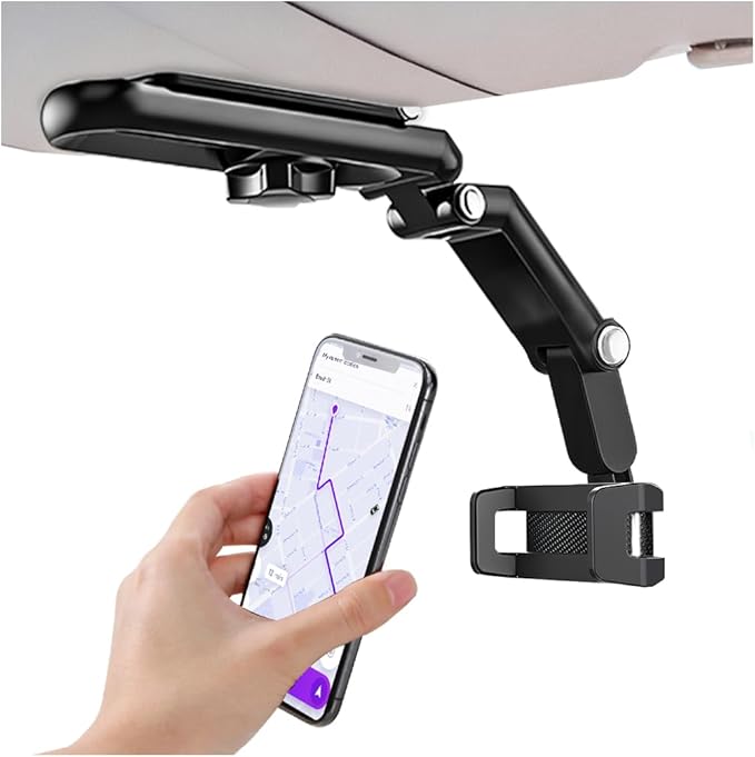 Car Sun Visor Phone Holder, Multifunctional 1080° Rotatable Retractable Vehicle Rearview Cell Phone Mount, Automotive Interior Visor Smartphone Holder, Universal for SUV RV Truck (Gray)