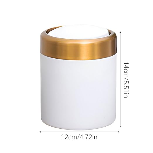 Mini Trash Container - Compact Garbage Bin, Tiny Rubbish Holder | Small Litter Basket, Sleek Circular Swing Cover Top, Durable 304 Steel Waste Compartment Decorative Piece Bathroom, Dorm, Car, Work De