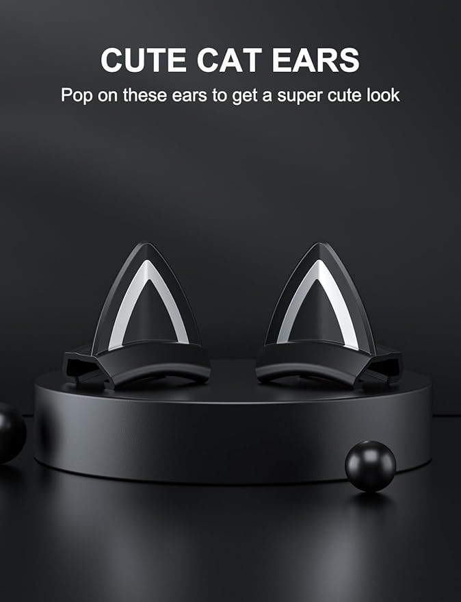 Black Cat Ears for Headphone, Silicone Cute Kitty Ears Attachment, Lovely Detachable Accessories Fit for Gaming Headset, Lightweight & Durable