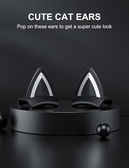 Black Cat Ears for Headphone, Silicone Cute Kitty Ears Attachment, Lovely Detachable Accessories Fit for Gaming Headset, Lightweight & Durable
