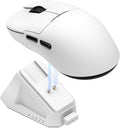 AJ159P MC Wireless Gaming Mouse, 12000 DPI, Tri-Mode 2.4G/Bluetooth/Wired, Magnetic RGB Charging Dock, 56g Ultra-Light, Programmable 6 Buttons - Perfect for Gaming, Work & Travel (White)