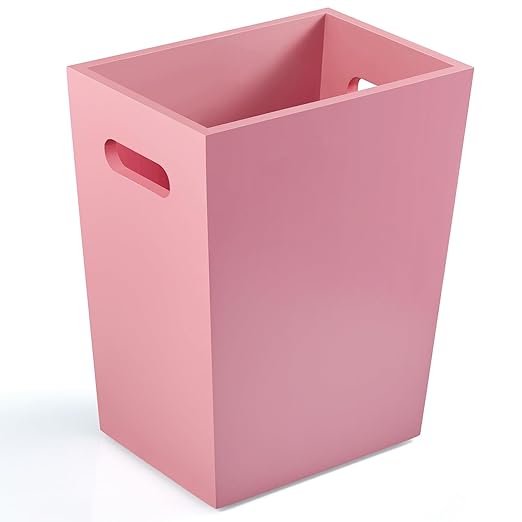 Small Trash Can Wastebasket, 2 Gallon Wooden Waste Basket with Handles, Rectangular Garbage Can Trash Basket for Pink Bathroom, Living Room, Office, Kitchen, Laundry Room Decor and Accessories