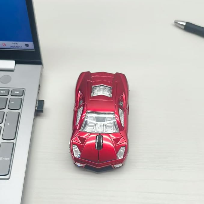 Wireless Sports Car Shaped Mouse Computer Mice Optical 2.4GHz with Headlight 1600DPI for PC Laptop MAC (Red)