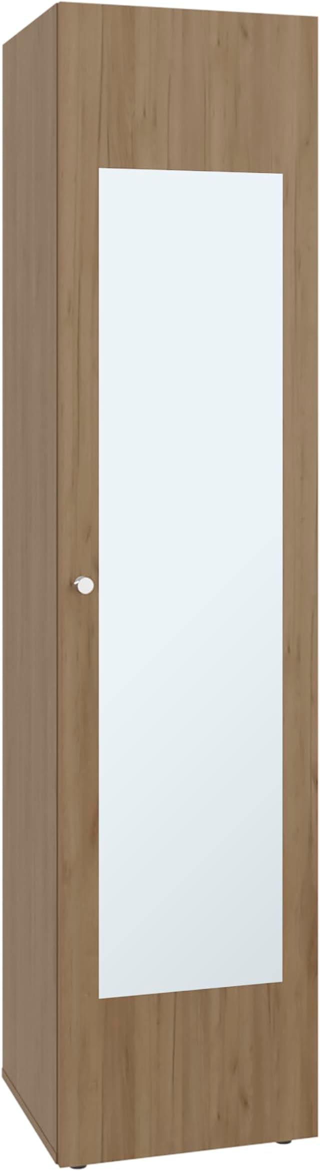 Saily Storage Cabinet with 4 Shelves and Mirror on Door, Modern Design, Natural Oak Mirror on Door: Includes a full-length mirror, making it convenient for quick outfit checks. Easy Access: Feature