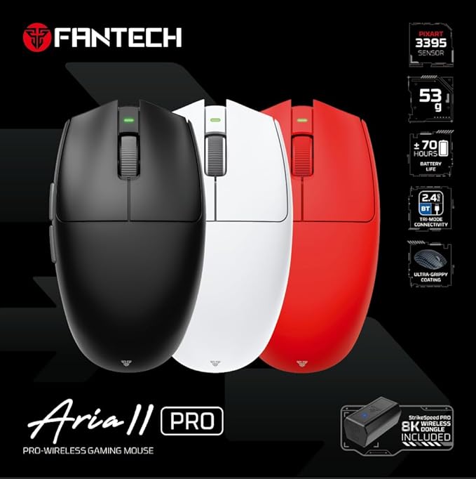 FANTECH ARIA XD7V2 PRO Wireless Gaming Mouse, 8K Polling, Pixart 3395 Gaming Sensor 26K DPI HUANO Switches, 53g Ultra-Lightweight, 5 Buttons, Compatible with PC/Mac - Red
