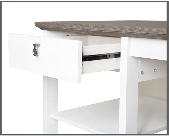 Pemberly Row Set of 2 White/Gray Oak 3-Drawer Filing Cabinet & 47" Writing Desk