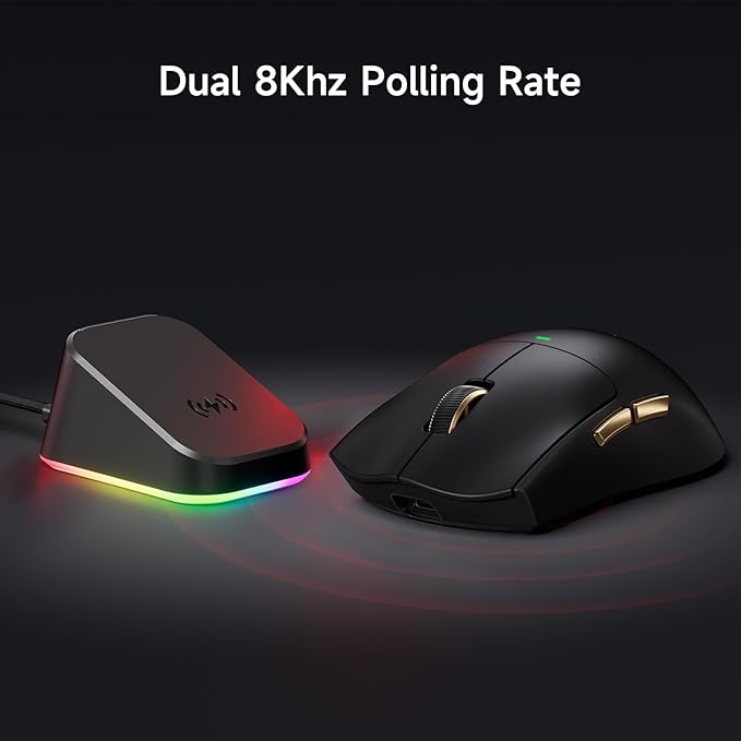 MCHOSE K7 Ultra Gaming Mouse Wireless, 59g Ultra-Lightweight, PAW3950 Sensor, 8000Hz Polling Rate, 42K DPI, 5 Programmable Buttons, 120 Hours of Playtime, Magnetic Wireless Charging Dock White Gold