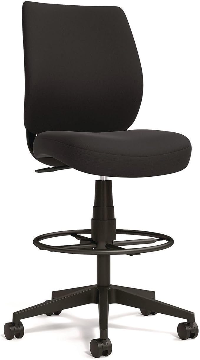 Alera Wessex Drafting Stool, Drafting Chair, Adjustable Seat Height, Foot Rest Ring, Removable Arms, Supports Up to 275 lb, Black