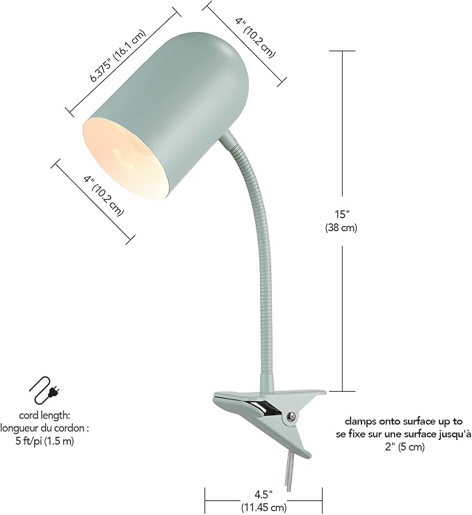 GLOBE Electric 52302 Carter 15" Clip-Arm Desk Lamp, Matte Teal, Adjustable Gooseneck Arm, in-Line On Off Switch (Pack of 2)