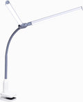 DuoPro Clamp LED Lamp - 6,000K Daylight, 2,100 Lux at 12", 4 Brightness Levels, Anti-Glare Shades, Adjustable Arm, Slim Design, Perfect for Sewing, Reading, Crafts, Beauty Treatments - Grey/White
