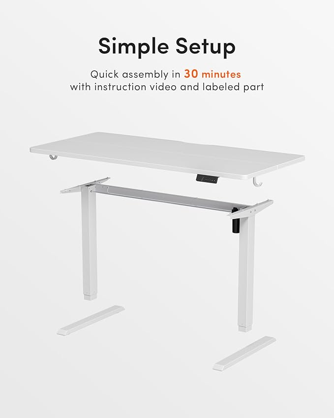 Cubiker Standing Desk, 63x28 Inches Sit Stand Home Office Desk, Electric Stand up Desk, Adjustable Desk with Splice Board, White Frame/White Top