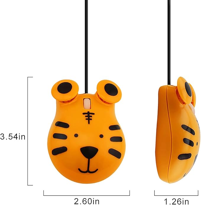 Sokelinn-six Wired Cute Mouse, USB Wired Mause for Kids with Lovely Cartoon Shaped, 1600PDI 3 Buttons Ergonomic Mini Mice for PC Laptop Desktop (Orange Tiger)