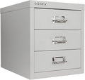 Bisley 3-Drawer Steel MultiDrawer Cabinet - Light Grey, Chrome Pull Handles with Label Holders, Powder-Coated Steel, Removable Drawers, Desktop Storage, Labels Included