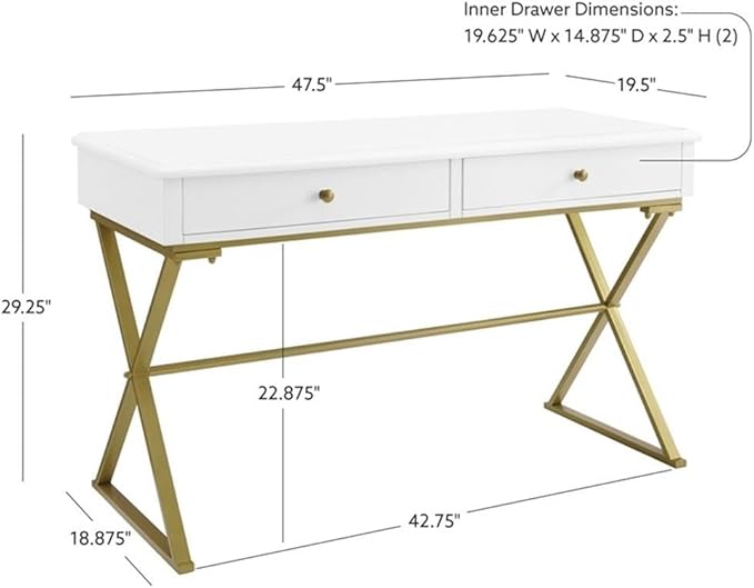 Pemberly Row Set of 2 Writing Desk with Criss Cross Legs & Faux Fur Accent Chair