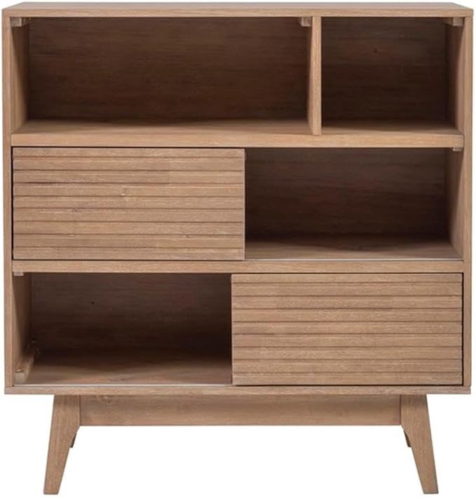Pemberly Row Set of 2 Bookcase & Filing Cabinet with Rolling Castors in Natural