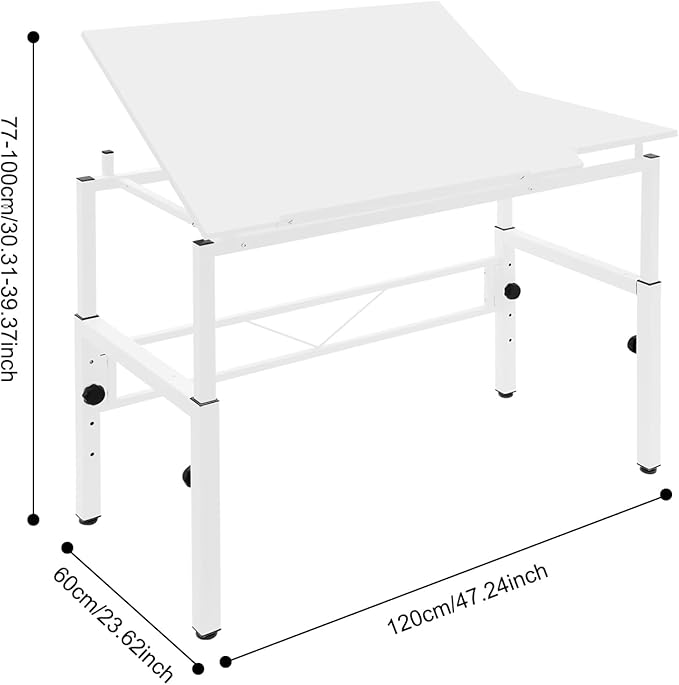 Drafting Table Adjustable for Artists, Art Drawing Desk with Two Lift Mechanisms, 39.37in Adjustment Painting Blueprint Table 0-30 ° Tiltable Tabletop Drawing Desk