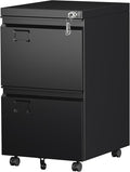 SUXXAN 2 Drawer Mobile File Cabinet with Lock, Heavy Duty Steel Under Desk Filing Cabinet for Letter/Legal Size, Anti-Tip Design with 5 Casters, Metal Storage Organizer for Home Office