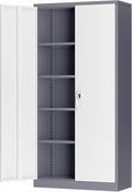 INTERGREAT Metal Storage Cabinet, 72” H Storage Cabinet with 2 Doors and 4 Adjustable Shelves for Office, Home, Garage, Pantry (Assembly Required, Grey White)