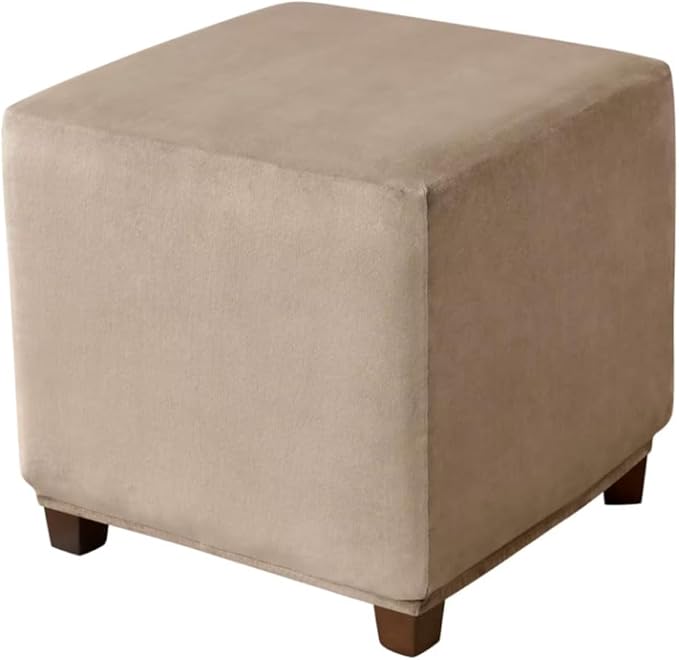 Ottoman Cover Square Velvet Ottoman Covers Protector for Footrest Foot Stool Furniture Stretch Comfortable with Elastic Bottom Medium Camel