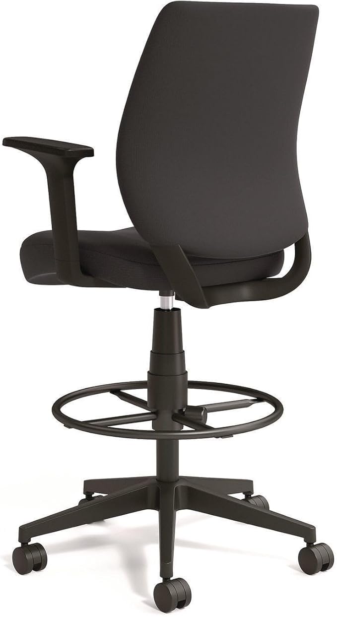 Alera Wessex Drafting Stool, Drafting Chair, Adjustable Seat Height, Foot Rest Ring, Removable Arms, Supports Up to 275 lb, Black