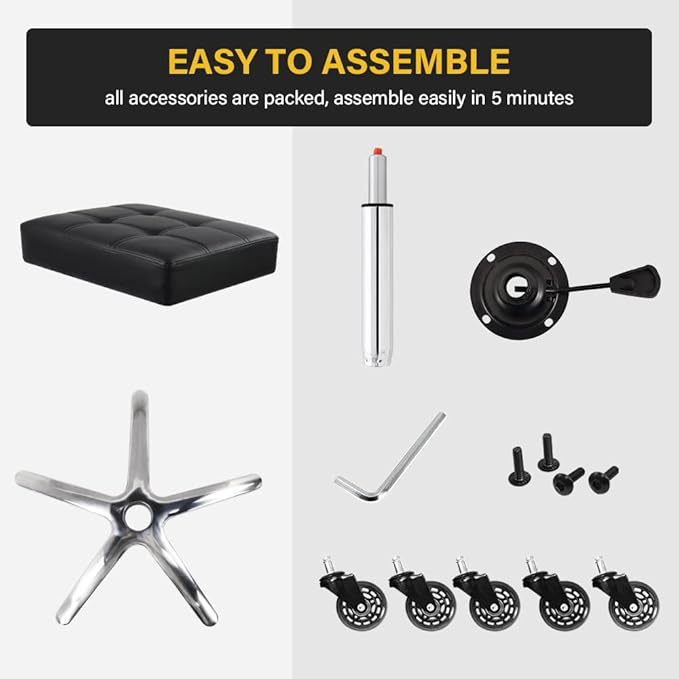 WKWKER Heavy Duty Rolling Stool with Wheels Hydraulic Swivel Adjustable Rolling Stool Ergonomic Thick Leather Rectangle Seat Chair for Kitchen Drafting Lab Office Salon Message Counter – Black